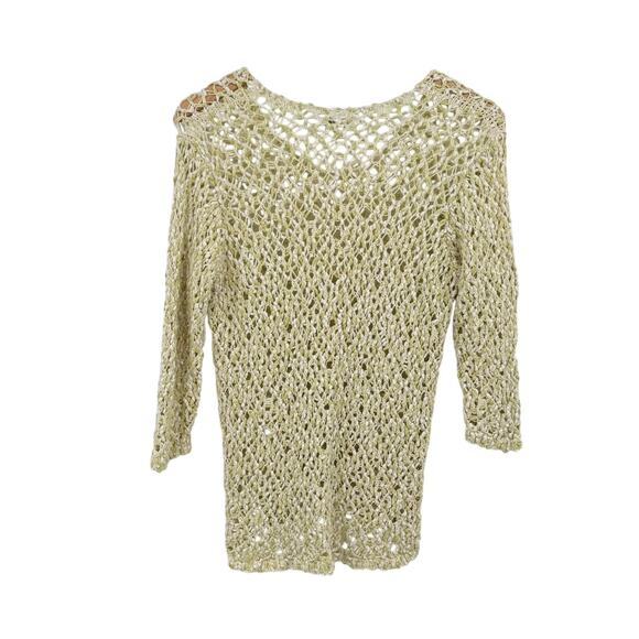 J. Jill Lemongrass Marled Yellow Open Stitch Crochet Chunky Knit Unlined Top - Picture 8 of 14